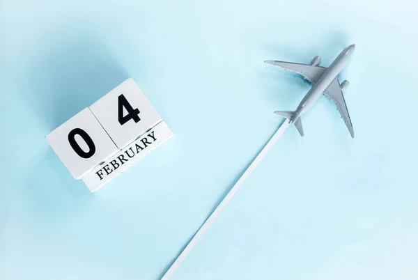 Calendario Febrero Con Número Vista Superior Del Calendario Con Avión —  Fotos de Stock