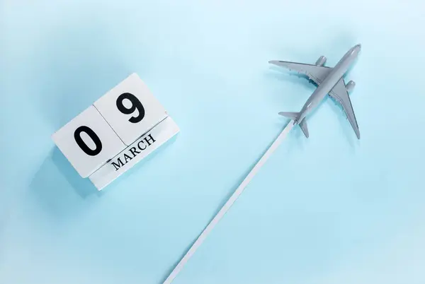 Calendario Marzo Con Número Vista Superior Calendario Con Avión Pasajeros — Foto de Stock