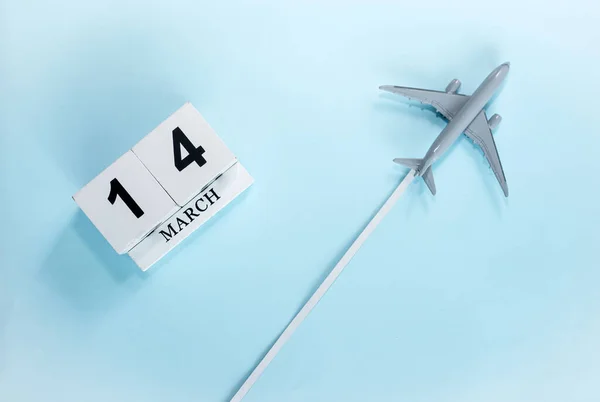 Calendario Marzo Con Número Vista Superior Calendario Con Avión Pasajeros — Foto de Stock