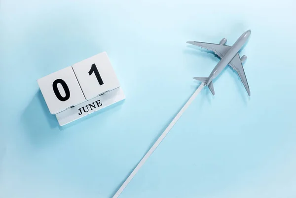 Calendario Junio Con Número Vista Superior Calendario Con Avión Pasajeros —  Fotos de Stock