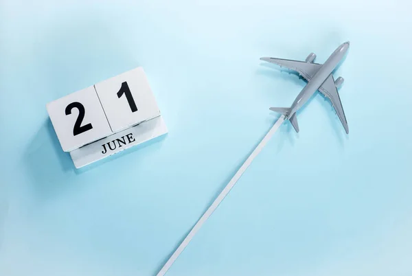 June Calendar Number Top View Calendar Flying Passenger Plane Scheduler — Stock Photo, Image