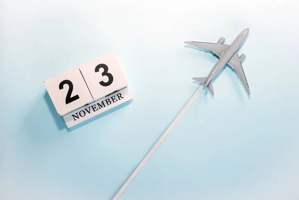 Listopad Kalendarz Numerem Widok Góry Kalendarza Latającym Samolotem Pasażerskim Harmonogram — Zdjęcie stockowe