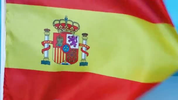 Прапор Іспанії Зворотний Бік Іспанського Прапора Пурхає Вітрі — стокове відео