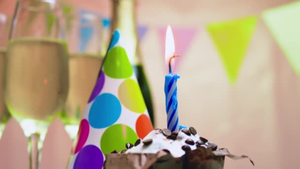 Fecha Nacimiento Postal Feliz Cumpleaños Pastel Con Velas Aniversario Con — Vídeos de Stock