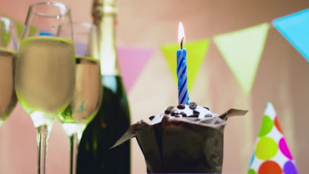 Fecha Nacimiento Postal Feliz Cumpleaños Pastel Con Velas Aniversario Con — Vídeo de stock