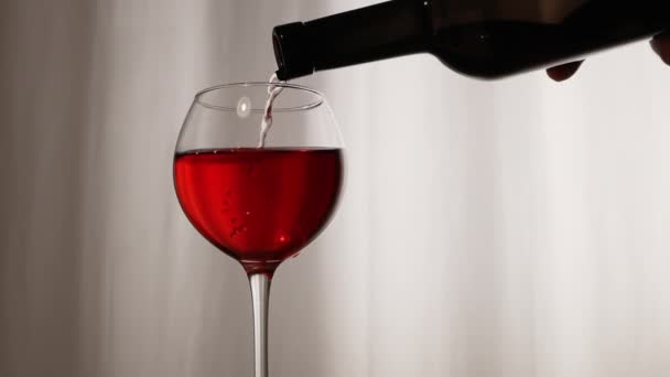バーテンダーはボトルからグラスに赤ワインを注いでいます グレープワインをワイングラスに注ぐ — ストック動画