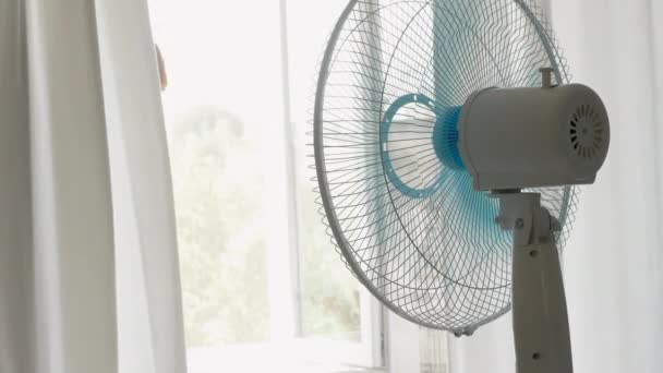 Artificial Cooler Turning Electric Fan Cools Air Hot Summer Wind — Stock Video