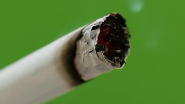Close Tobacco Cigarette Smokes Cigarette Green Chroma Key Background Smoking — 图库视频影像