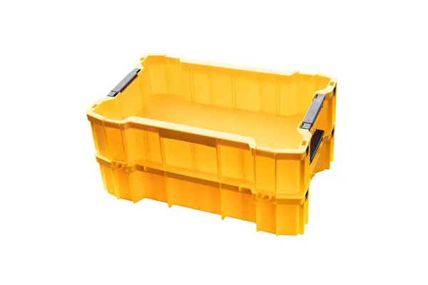 stock image Yellow plastic tool tray or Stacking Containers isolate on white background