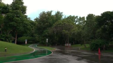 Şehir parkındaki yağmurdan sonra, yağmur suları Vachirabenjatas Parkı veya Rot Fai Parkı veya Bangkok, Tayland 'daki en popüler parklardan biridir..