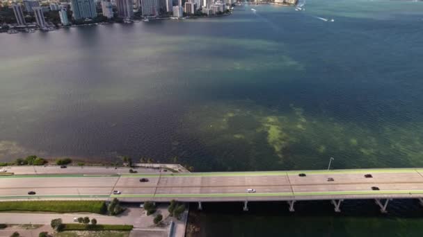 Ustalam Ujęcie Dzielnicy Brickell Miami Morza Zdjęcie Otwiera Niesamowity Widok — Wideo stockowe