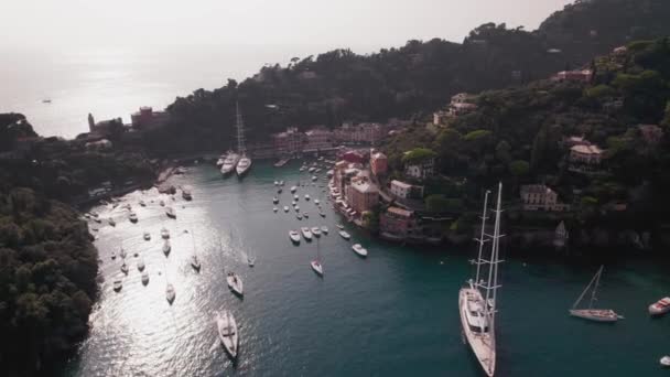 Drone Portofino Bay Italia Una Giornata Soleggiata Limpida Con Tanti — Video Stock