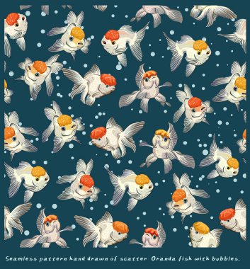 Seamless pattern hand drawn of scatter  Oranda fish with bubbles clipart