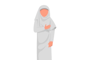 İş tasarımı, el ele tutuşan Arap iş kadını çiziyor. Dost canlısı bayan, nazik iş ortağına şükranlarını sunuyor. Ofis çalışanı iyi hissediyor. Düz çizgi film biçimi vektör çizimi