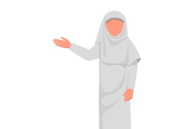 Beyaz tesettürlü Arap iş kadını finans raporunu sunar. Bayan yönetici bir şey gösteriyor ya da yeni bir iş projesi sunuyor. Grafik tasarım vektör çizimi