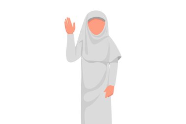 İş yerindeki Arap iş kadını dur işareti olarak el işaretini gösteriyor. Kal ve el hareketi yapma. Kadın işçiler yeni fikirlerden hoşlanmaz ya da reddeder. Çizgi film tasarım vektör çizimi