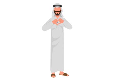 İş hayatı düz çizgi film tarzında genç Arap iş adamlarının baş parmak işareti göstermesi hayal kırıklığı yarattı. Erkek yöneticinin elinde kötü ya da olumsuz jestler var. Grafik tasarım vektör çizimi