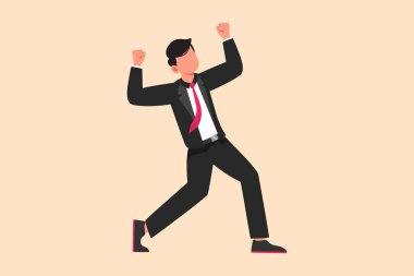 İş tasarımı mutlu bir iş adamının elini sıktı. Erkek müdür, artan ürün satışlarının başarısını kutluyor. Düz çizgi film biçimi vektör çizimi