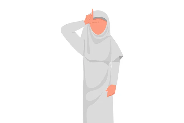 商业平面画不幸的阿拉伯女商人用手指在额头上显示出 符号或失败者标志 灰心丧气的女员工头脑发热 卡通设计矢量图解 — 图库矢量图片