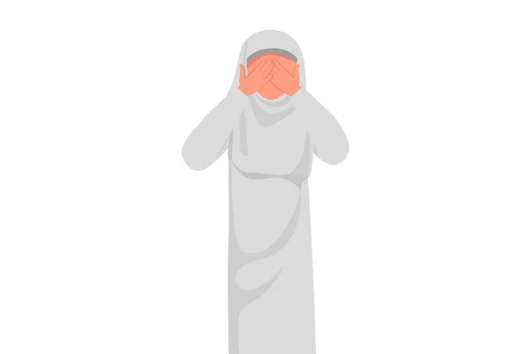 商业设计吸引了阿拉伯女商人 她用双手闭上眼睛 厌恶和不愿意看到的东西 恐惧或悲伤 失败的商业项目 平面卡通风格矢量插图 — 图库矢量图片