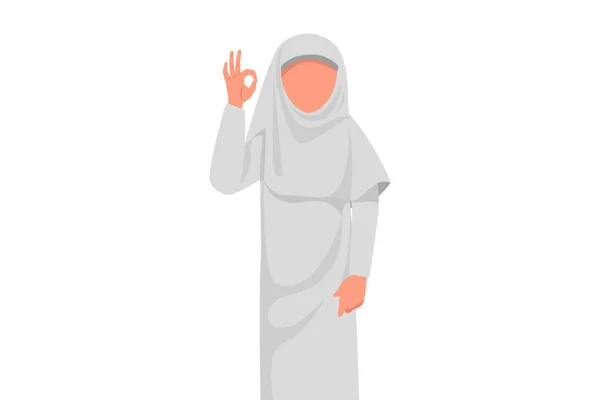 Бизнес Дизайн Рисует Арабскую Бизнесвумен Жест Знак Пальцами Символ Одобрения — стоковый вектор