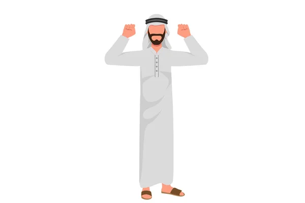 Plano Negocios Dibujo Activo Hombre Negocios Árabe Mostrar Dos Bíceps — Vector de stock