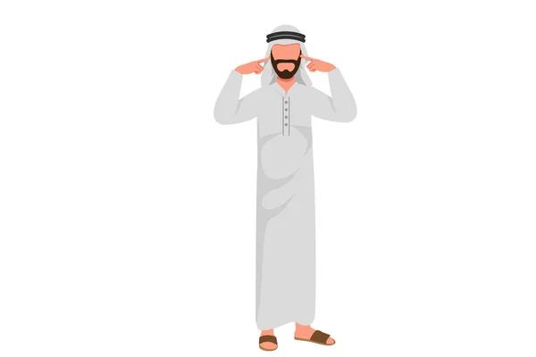 Obchodní Design Kresba Zdůraznil Mladý Arabský Podnikatel Zakrytí Uší Rukama — Stockový vektor