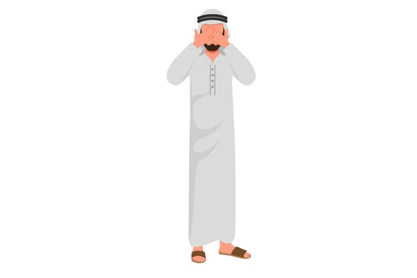 Business Flat Cartoon Style Drawing Arab Businessman Covering His Eyes — Stock Vector