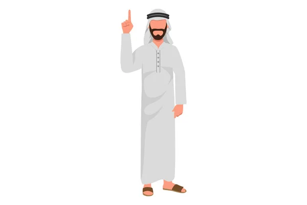 ビジネスデザイン幸せなアラビアのビジネスマンのジェスチャーを指差し指を指して描画します 男性マネージャー上に手を上げるか持ち上げる 感情と身体言語 フラット漫画スタイルのベクトルイラスト — ストックベクタ