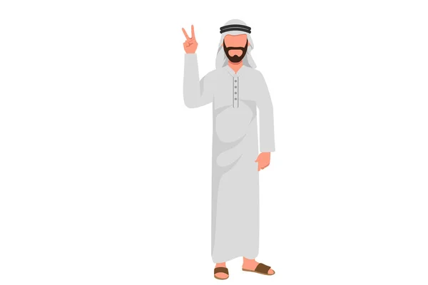 Geschäftsflach Zeichnet Ein Junger Arabischer Geschäftsmann Mit Erhobenem Zeigefinger Friedensgesten — Stockvektor
