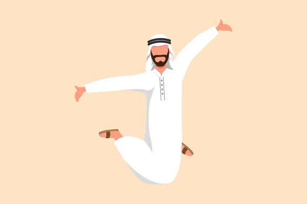 Bisnis Datar Menggambar Bahagia Arab Pengusaha Melompat Dengan Mengangkat Kaki - Stok Vektor