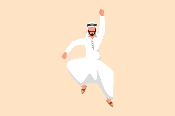Business Flache Cartoon Stil Zeichnung Glücklich Arabischen Geschäftsmann Springen Mit — Stockvektor
