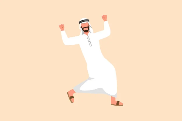 Gaya Kartun Datar Bisnis Menarik Bahagia Pengusaha Arab Berdiri Dengan - Stok Vektor