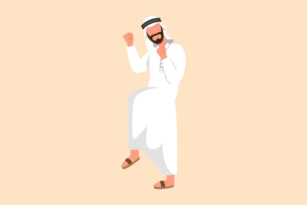 Gaya Kartun Datar Bisnis Menarik Bahagia Arab Pengusaha Berdiri Dengan - Stok Vektor