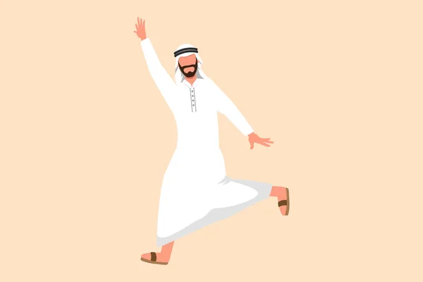 Business Plat Dessin Heureux Homme Affaires Arabe Sautant Avec Écarte — Image vectorielle