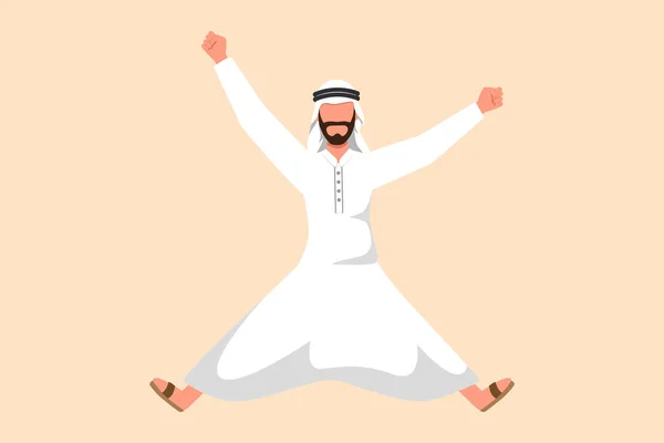 Бизнес Дизайн Рисует Счастливого Арабского Бизнесмена Прыгающего Распростёртыми Руками Ногами — стоковый вектор