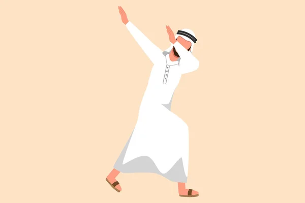 Business Flat Cartoon Style Drawing Happy Arab Businessman Standing Crossing — Stock Vector