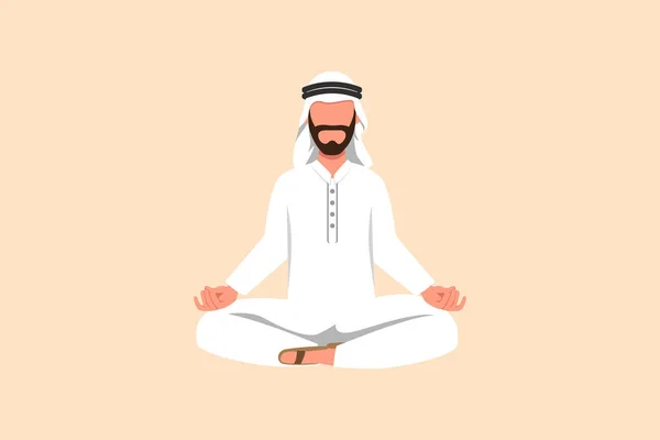 Yeri Düz Çizimi Rahat Arap Adamı Yoga Yapıyor Yoğun Işten — Stok Vektör