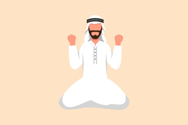 Diseño Negocios Dibujo Feliz Hombre Negocios Árabe Rodillas Con Gesto — Vector de stock