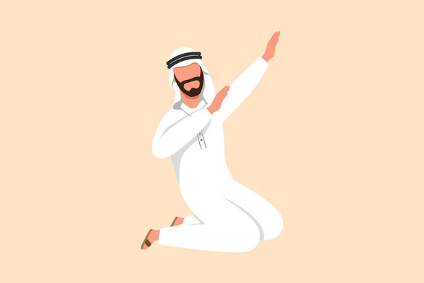 Üzleti Lapos Rajz Boldog Arab Üzletember Térdelő Ünneplő Cél Póz — Stock Vector