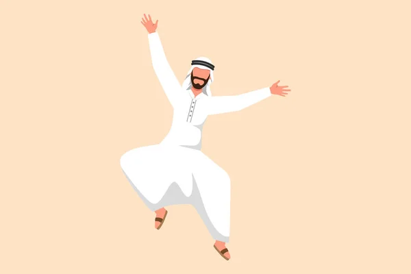 Business Flat Cartoon Style Drawing Happy Arab Businessman Jump Both — Stock Vector