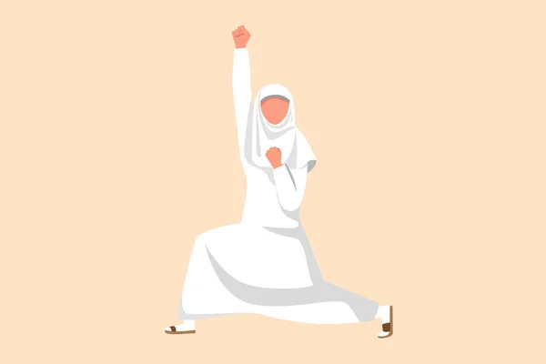 Business Flat Cartoon Style Drawing Happy Arab Businesswoman Standing Raise — Stock Vector