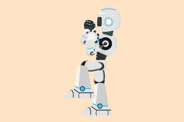 商务设计画快乐的机器人站着 抬起一条腿 做着肯定的手势 今后的技术开发 人工智能机器学习 平面卡通风格矢量插图 — 图库矢量图片