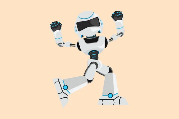 商务平面卡通画风格快乐的机器人站在那里 双手紧握着拳头 现代机器人人工智能 电子技术工业 图形设计矢量说明 — 图库矢量图片