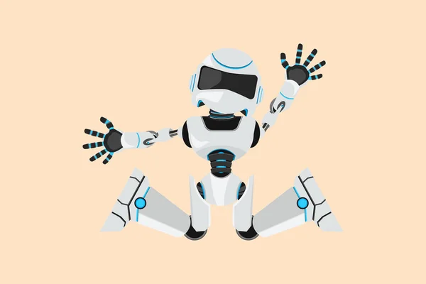 商务平面卡通画风格快乐的机器人跳跃与高腿和伸展的胳膊 现代机器人人工智能 电子技术工业 图形设计矢量说明 — 图库矢量图片