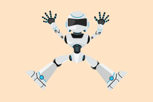 商业设计画快乐的机器人跳跃着举起他的胳膊和腿 今后的技术开发 人工智能和机器学习过程 平面卡通风格矢量插图 — 图库矢量图片