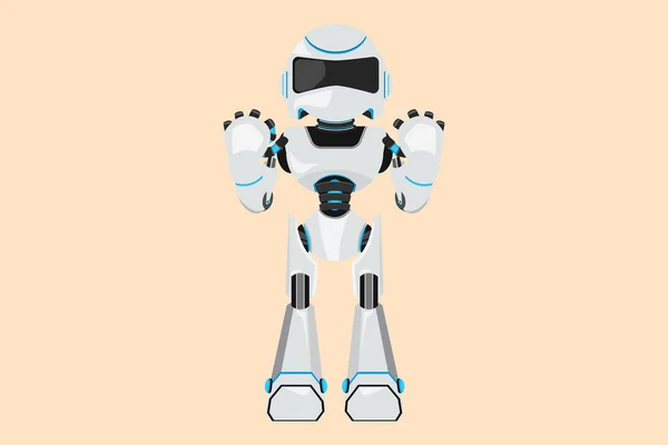 Business Design Drawing Happy Robot Standing Both Hands Yes Gesture — Stock Vector