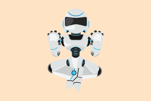 Business Flat Cartoon Style Drawing Happy Robot Kneeling Both Hands — Stock Vector