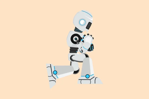 商务设计以肯定的手势勾画出快乐的机器人弓 胜利的实现 今后的技术开发 人工智能和机器学习 平面卡通矢量插图 — 图库矢量图片