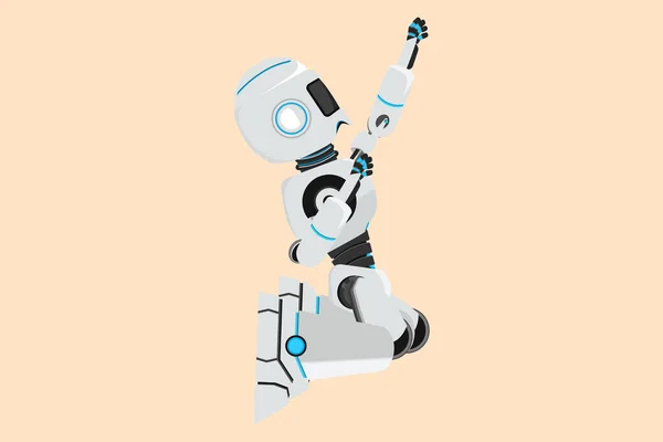 商务平面卡通风格的画快乐的机器人跪在与庆祝的目标姿态 成功的事业 机器人人工智能 电子技术工业 图形设计矢量说明 — 图库矢量图片